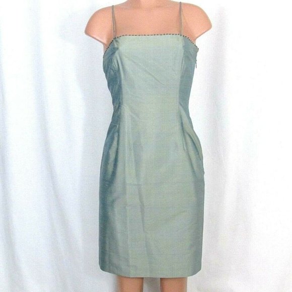 Tahari Dresses & Skirts - Tahari Ice Blue Dupioni Silk Dress Beaded Neckline